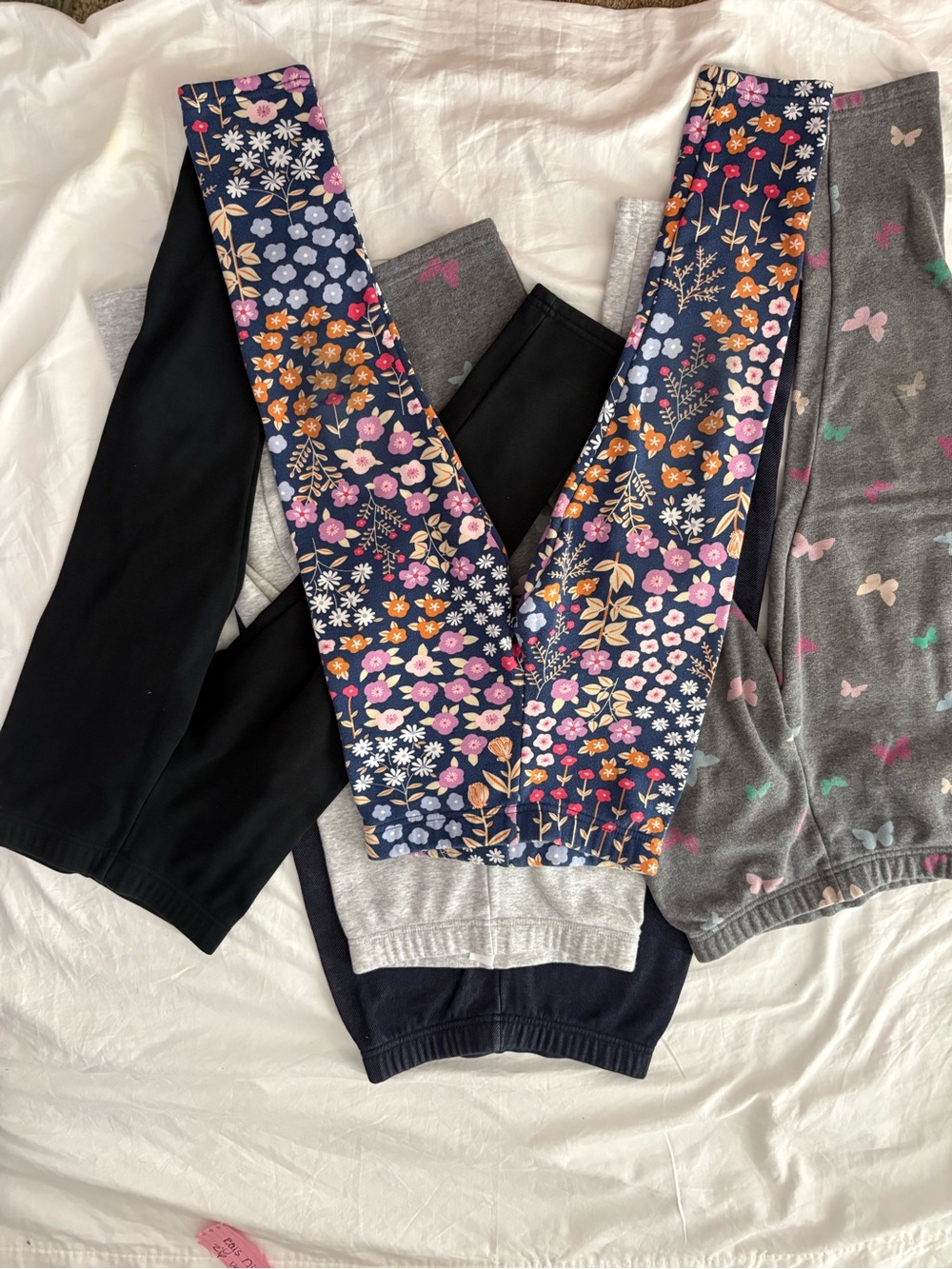 Kids 5-Pack Stretch Knit Leggings - Navy, Gray, Floral, Butterfly, Black - Picture 2 of 5